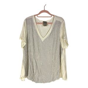 Vocal Rhinestone Mesh V-Neck Top - Size XL